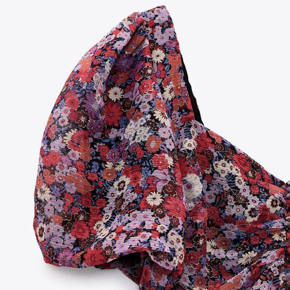 ZARA Floral Printed Dress With Ruching size medium - Picture 6 of 15